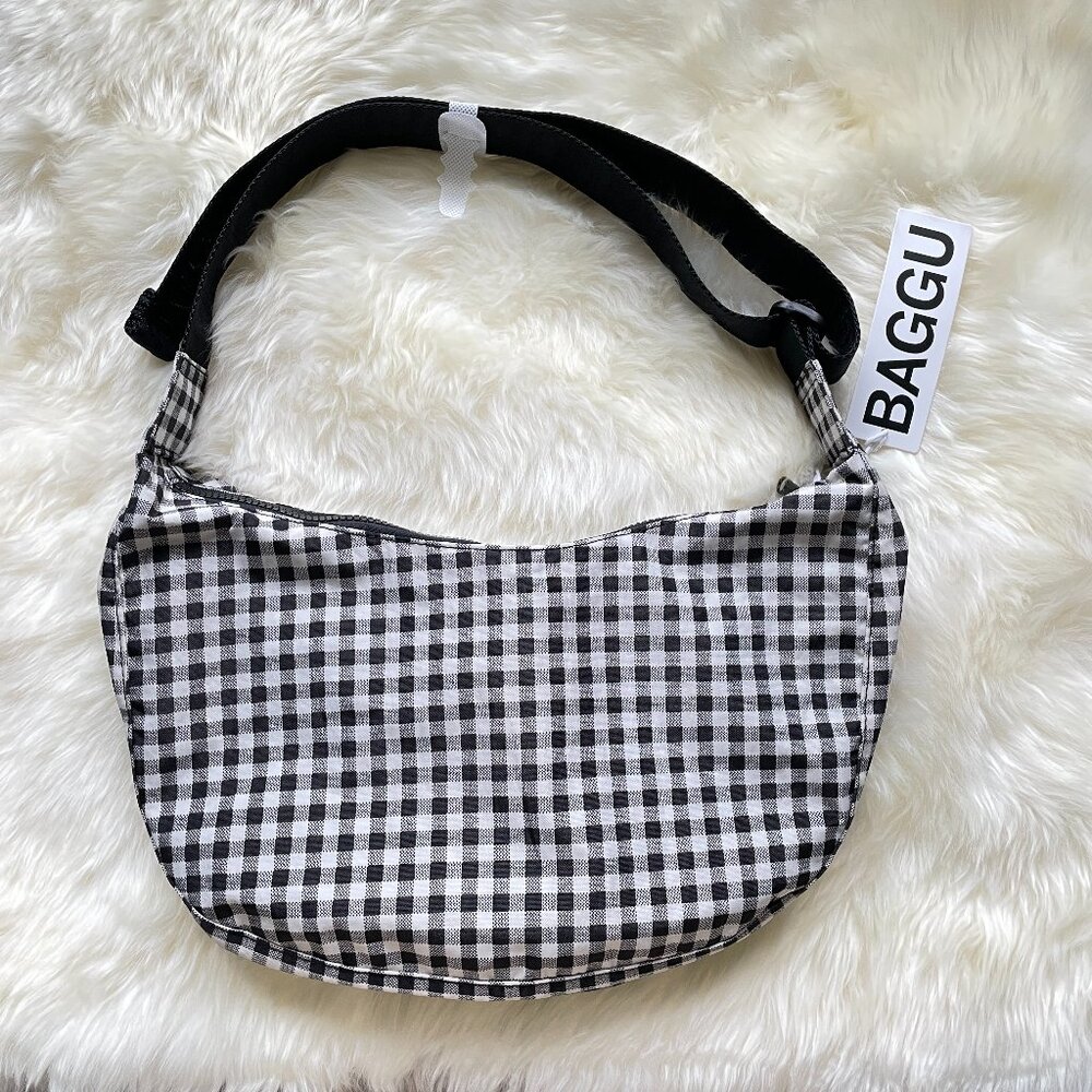 NWT Baggu Medium Crescent Bag - Black & White Gingham